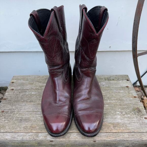 Dan Post Oxblood Maroon Red Leather Cowboy Western Ropers Boots 6586 9 1/2 D - Picture 2 of 7